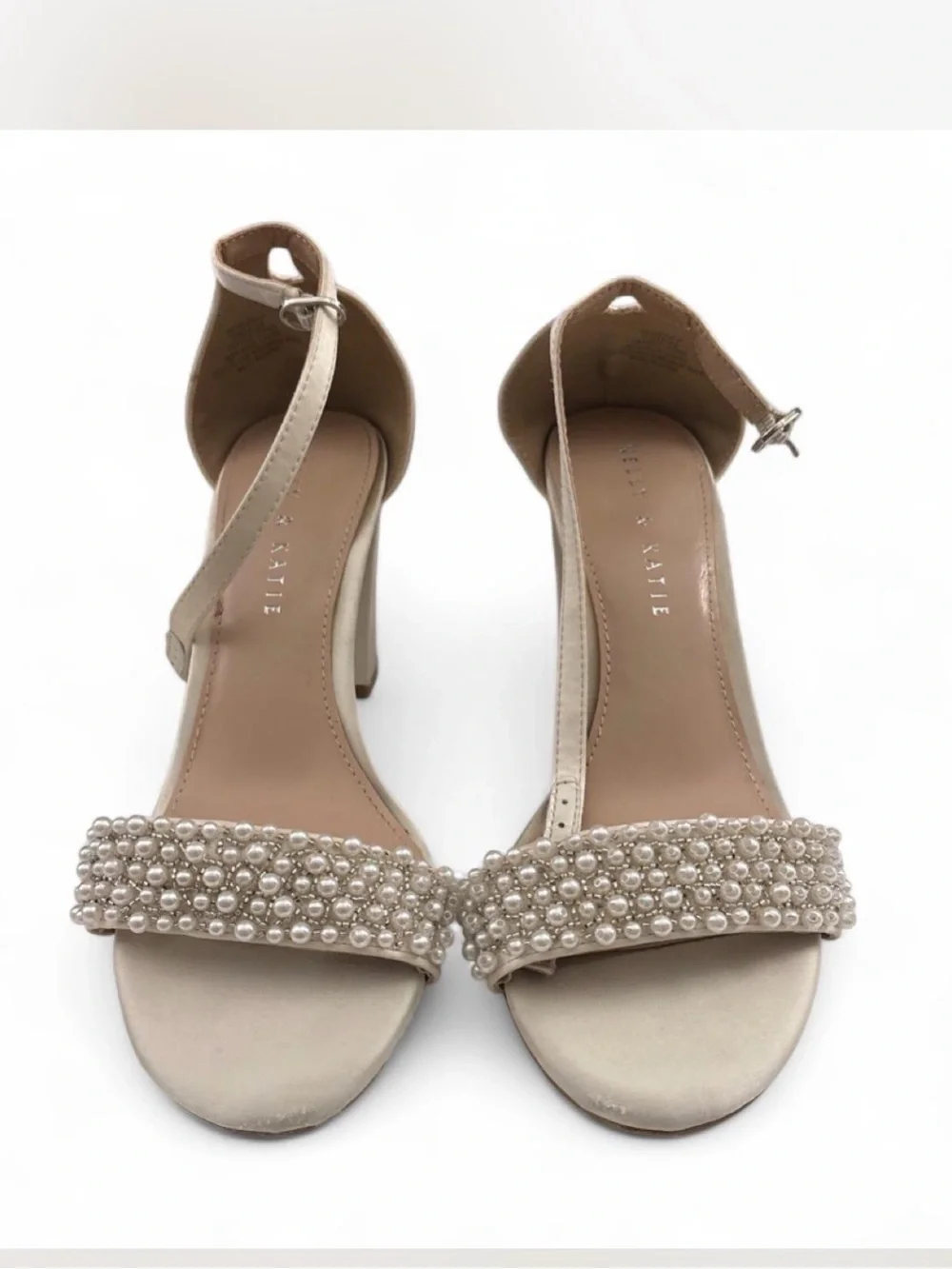 Kelly & Katie Pearl-Strap Block Heel Sandals - Champagne